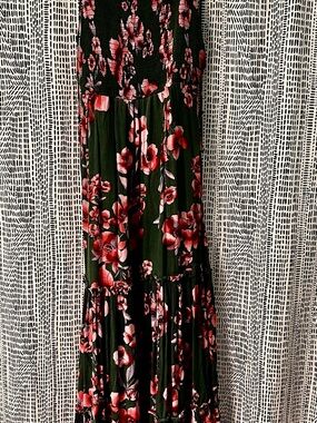 Free People Green Maxi Dress with Pink Floral Print